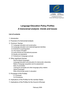 Transversal Analysis of Language Education Policy Profiles