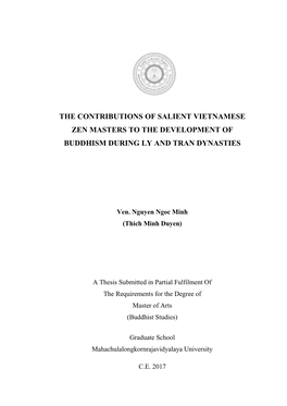 The Contributions of Salient Vietnamese Zen Masters to the Development of Buddhism During Ly and Tran Dynasties