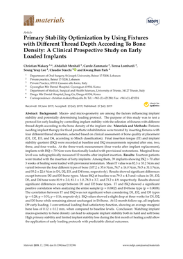 Primary Stability Optimization by Using Fixtures with Different Thread Depth According to Bone Density