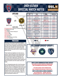 Indy Eleven Official Match Notes