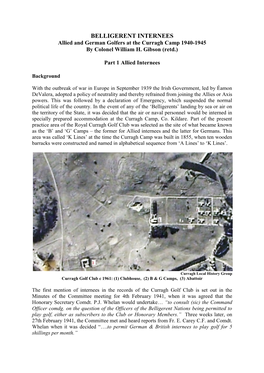 BELLIGERENT INTERNEES Allied and German Golfers at the Curragh Camp 1940-1945 by Colonel William H