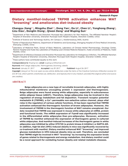 Dietary Menthol-Induced TRPM8 Activation Enhances WAT “Browning” and Ameliorates Diet-Induced Obesity