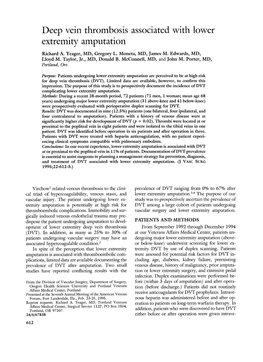 Deep Vein Thrombosis Extremity Amputation Associated with Lower