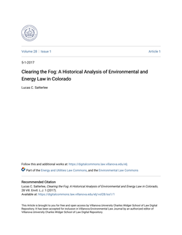 A Historical Analysis of Environmental and Energy Law in Colorado