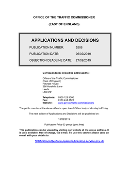 Applications and Decisions for the East of England