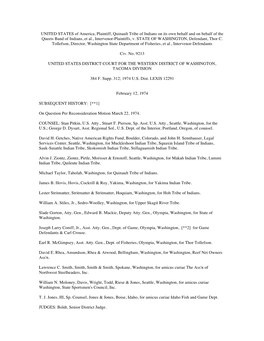 UNITED STATES of America, Plaintiff, Quinault Tribe of Indians on Its Own Behalf and on Behalf of the Queets Band of Indians, Et Al., Intervenor-Plaintiffs, V