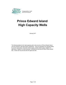 Prince Edward Island High Capacity Wells