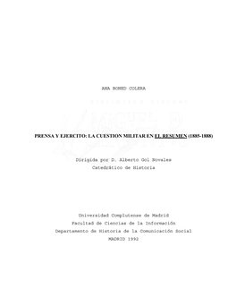 Prensa Y Ejercito: La Cuestion Militar En El Resumen (1885-1888)