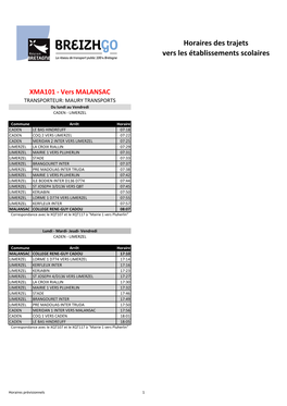 Horaires Des Trajets Vers Les Établissements Scolaires