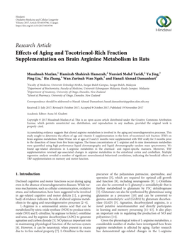 Effects of Aging and Tocotrienol-Rich Fraction Supplementation on Brain Arginine Metabolism in Rats