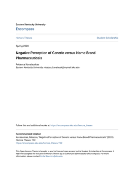 Negative Perception of Generic Versus Name Brand Pharmaceuticals