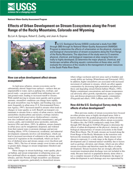 Effects of Urban Development on Stream Ecosystems Along the Front Range of the Rocky Mountains, Colorado and Wyoming