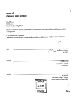 Mnemonic Drift a Framework for Collective Remembrance JUL 9 2004 LIBRARIES R4OTCH