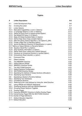 MSP430 Family Linker Description 8-1 Topics