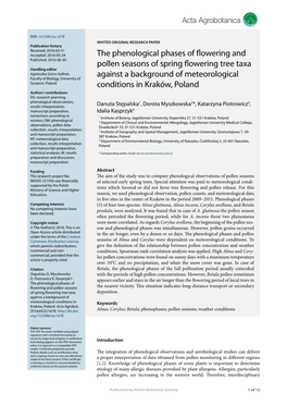 The Phenological Phases of Flowering and Pollen Seasons of Spring