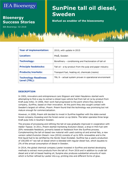 Sunpine Tall Oil Diesel, Sweden Bioenergy