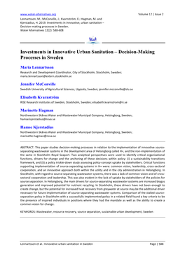 Investments in Innovative, Urban Sanitation – Decision-Making Processes in Sweden