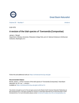 A Revision of the Utah Species of Townsendia (Compositae)