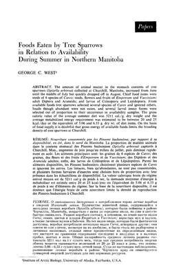 Foods Eaten by Tree Sparrows in Relation to Availability During Summer in Northern Manitoba