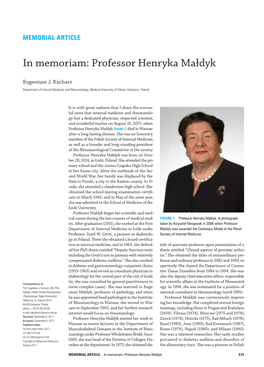 In Memoriam: Professor Henryka Małdyk