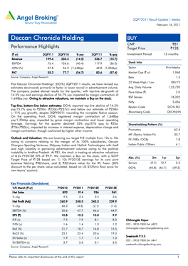 Deccan Chronicle Holding BUY CMP `81 Performance Highlights Target Price `128