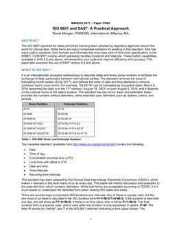 ISO 8601 and SAS®: a Practical Approach Derek Morgan, PAREXEL International, Billerica, MA