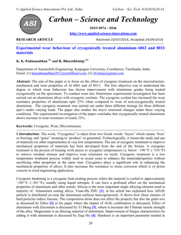 Experimental Wear Behaviour of Cryogenically Treated Aluminium 6063 and 8011 Materials