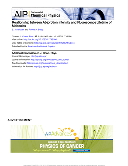 Relationship Between Absorption Intensity and Fluorescence Lifetime of Molecules S