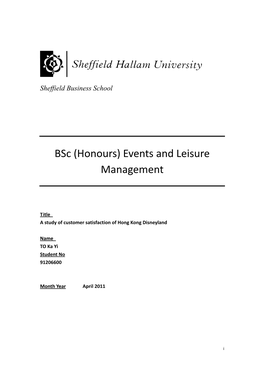 Bsc (Honours) Events and Leisure Management