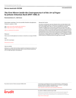The First Mirror Inside the Contrapunctus 6 of the Art of Fugue by Johann Sebastian Bach (BWV 1080, 6) Konstantinos G