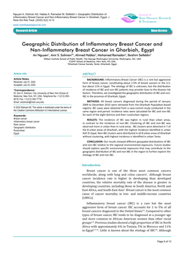 Geographic Distribution of Inflammatory Breast Cancer and Non-Inflammatory Breast Cancer in Gharbiah, Egypt an Nguyen1, Amr S