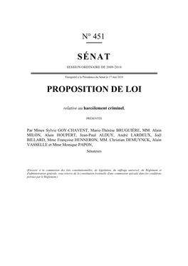 Sénat Proposition De