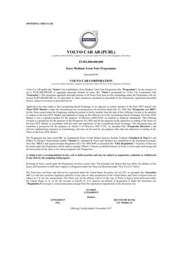 VOLVO CAR AB (PUBL) (A Public Limited Liability Company Incorporated Under the Laws of the Kingdom of Sweden)