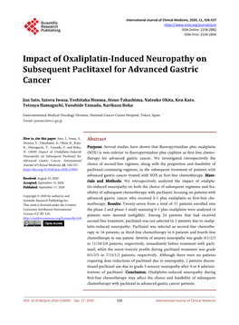 Impact of Oxaliplatin-Induced Neuropathy on Subsequent Paclitaxel for Advanced Gastric Cancer