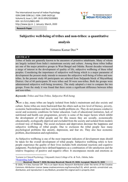 Subjective Well-Being of Tribes and Non-Tribes: a Quantitative Analysis