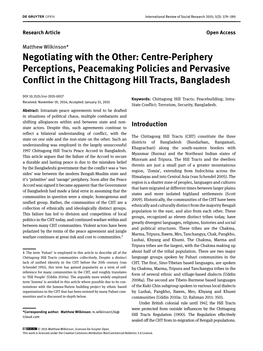 Centre-Periphery Perceptions, Peacemaking Policies and Pervasive Conflict in the Chittagong Hill Tracts, Bangladesh