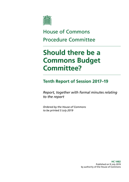 Should There Be a Commons Budget Committee?