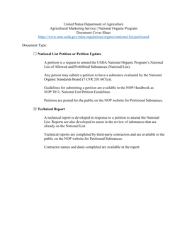 Oxalic Acid Livestock 1 2 Identification of Petitioned Substance 3 4 Chemical Names: 18 5 Oxalic Acid (Incl