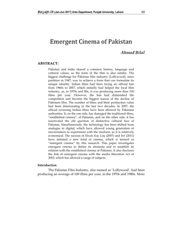 Emergent Cinema of Pakistan