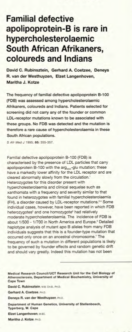 Familial Defective Apolipoprotein-B Is Rare in Hypercholesterolaemic