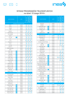 WYKAZ PROGRAMÓW TELEWIZYJNYCH Na Dzień 15 Lutego 2018 R