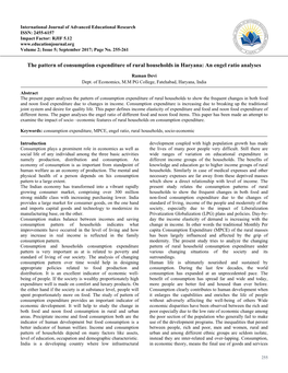 The Pattern of Consumption Expenditure of Rural Households in Haryana: an Engel Ratio Analyses