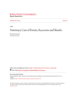 Veterinary Care of Ferrets, Raccoons and Skunks Elizabeth Thatcher Iowa State University