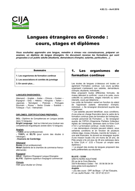 Langues Étrangères En Gironde : Cours, Stages Et Diplômes