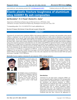 Elastic Plastic Fracture Toughness of Aluminium Alloy AA6061 Fly Ash Composites