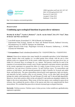 Combining Agro-Ecological Functions in Grass-Clover Mixtures