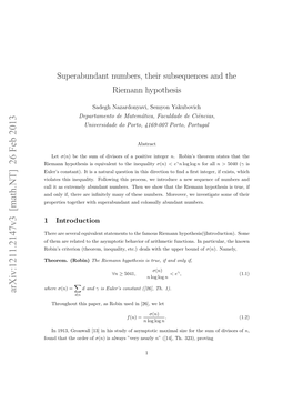 Superabundant Numbers, Their Subsequences and the Riemann