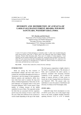 Diversity and Distribution of Avifauna of Lakkavalli Range Forest, Bhadra Wildlife Sanctuary, Western Ghat, India