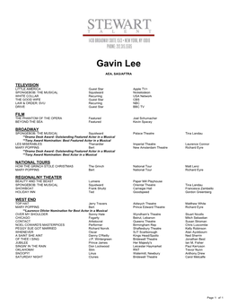 Gavin Lee Theatrical Resume