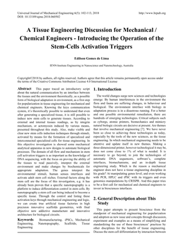 A Tissue Engineering Discussion for Mechanical / Chemical Engineers - Introducing the Operation of the Stem-Cells Activation Triggers